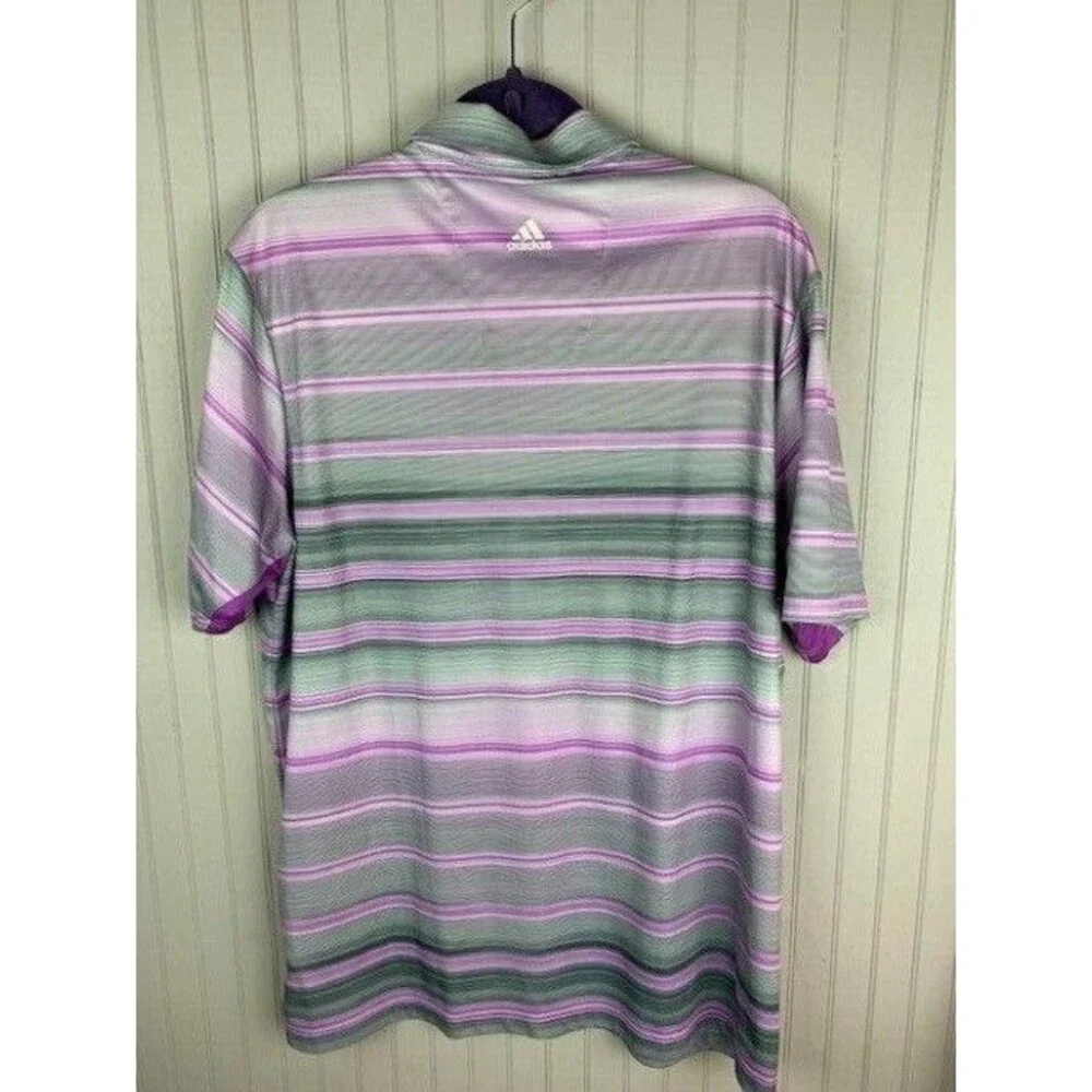 Adidas Size L Mens Golf Shirt Polo Purple Black Gray Stripe Short Sleeve
